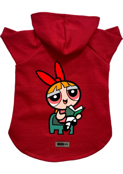 Kapişonlu Polar Sweatshirt Köpek ve Kedi Kıyafeti & Elbisesi - Kırmızı Blossom