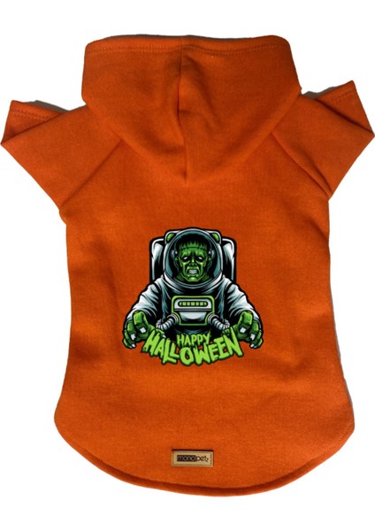 Kapişonlu Polar Sweatshirt Köpek ve Kedi Kıyafeti & Elbisesi - Turuncu Astronot Frankenstein
