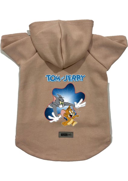 Kapişonlu Polar Sweatshirt Köpek ve Kedi Kıyafeti & Elbisesi - Bej Yeni Tom And Jerry