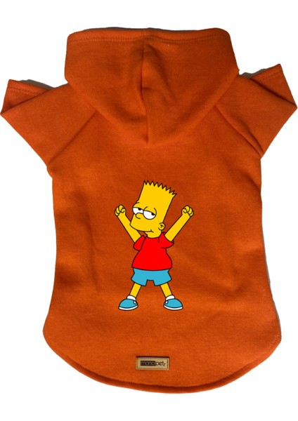 Kapişonlu Polar Sweatshirt Köpek ve Kedi Kıyafeti & Elbisesi - Turuncu Bart Simpson