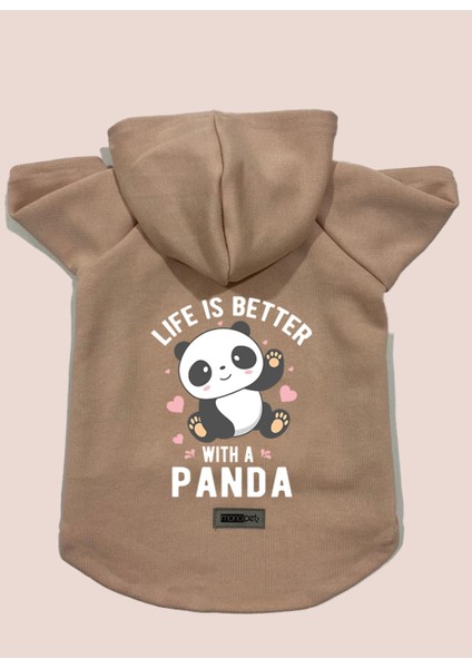 Kapişonlu Polar Sweatshirt Köpek ve Kedi Kıyafeti & Elbisesi - Pudra Panda