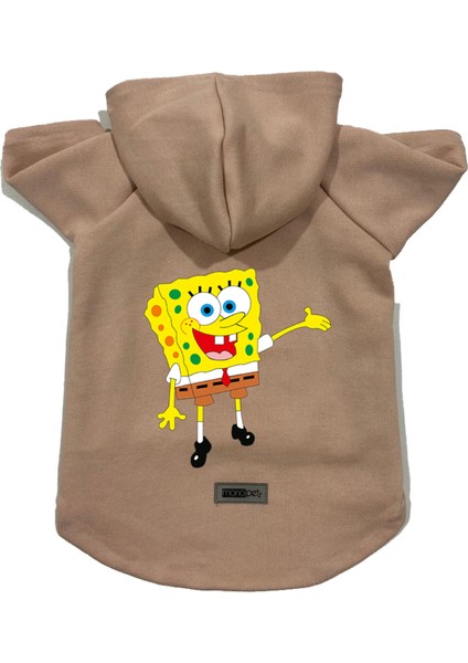 Kapişonlu Polar Sweatshirt Köpek ve Kedi Kıyafeti & Elbisesi - Bej Sponge Bob