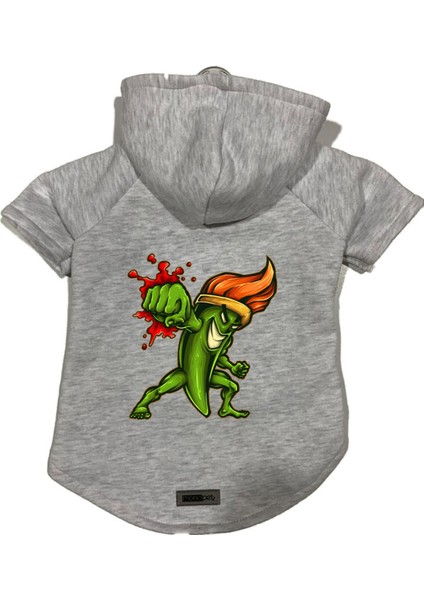 Kapişonlu Polar Sweatshirt Köpek ve Kedi Kıyafeti & Elbisesi - Gri Brush Fighter