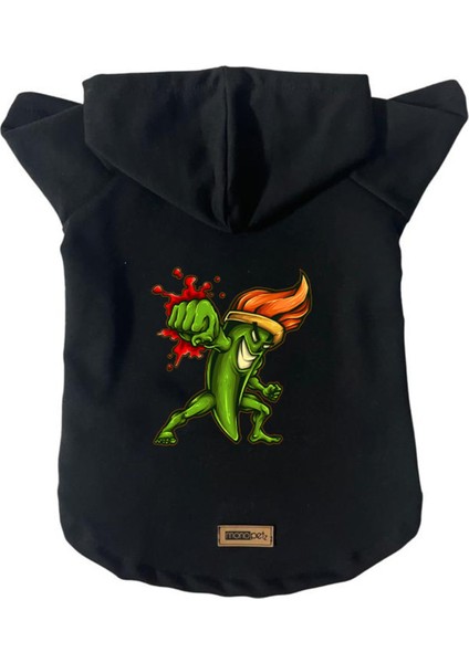 Kapişonlu Polar Sweatshirt Köpek ve Kedi Kıyafeti & Elbisesi - Siyah Brush Fighter