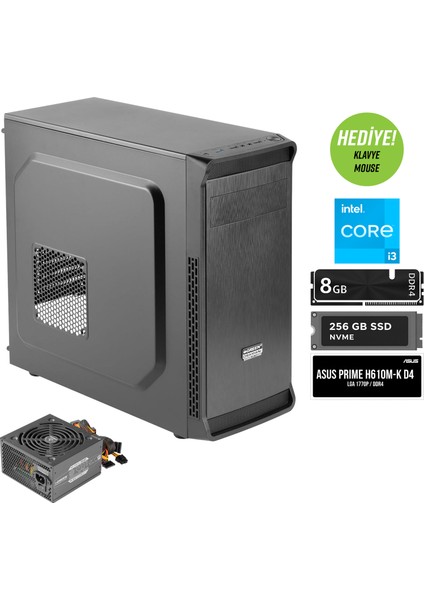Oraman Plus İntel i3 12100 İşlemci 8GB DDR4 Ram 256GB M2 SSD Freedos Masaüstü Bilgisayar