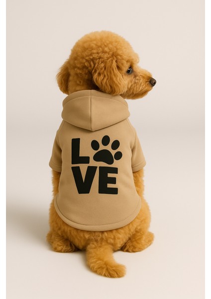 Kapişonlu Sweatshirt Köpek ve Kedi Kıyafeti - Bej Love
