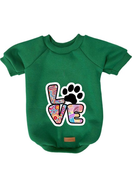 Kedi ve Köpek Kıyafeti & Elbisesi - Yeşil Sweatshirt Renkli Love fiyatları