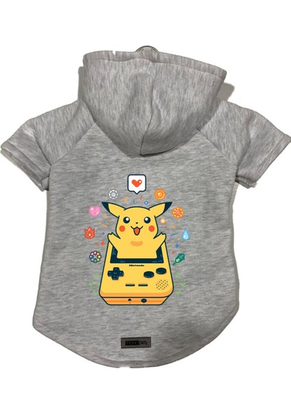 Kapişonlu Polar Sweatshirt Köpek ve Kedi Kıyafeti & Elbisesi - Gri Yeni Pikachu