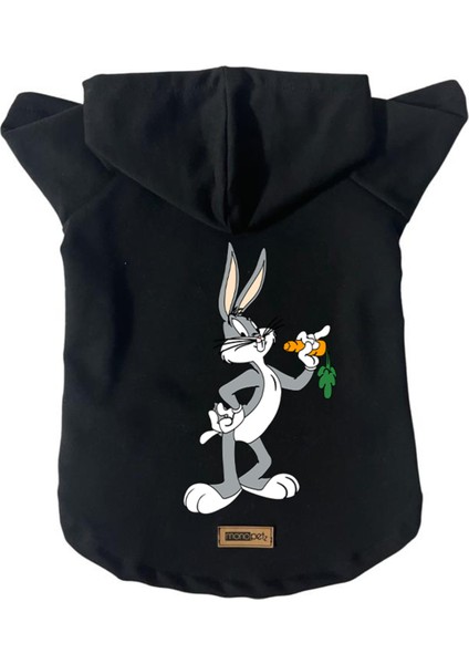 Kapişonlu Polar Sweatshirt Köpek ve Kedi Kıyafeti & Elbisesi - Siyah Yeni Bugs Bunny