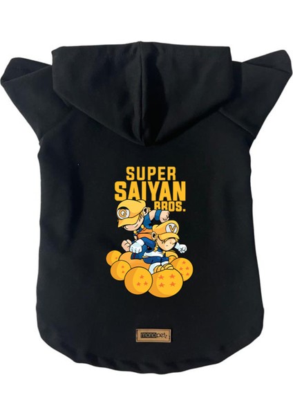 Kapişonlu Polar Sweatshirt Köpek ve Kedi Kıyafeti & Elbisesi - Siyah Goku Vegeta