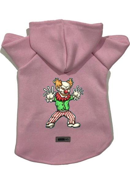 Kapişonlu Polar Sweatshirt Köpek ve Kedi Kıyafeti & Elbisesi - Pembe Evil Clown