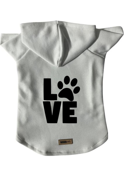 Kapişonlu Sweatshirt Köpek ve Kedi Kıyafeti & Elbisesi - Beyaz Love