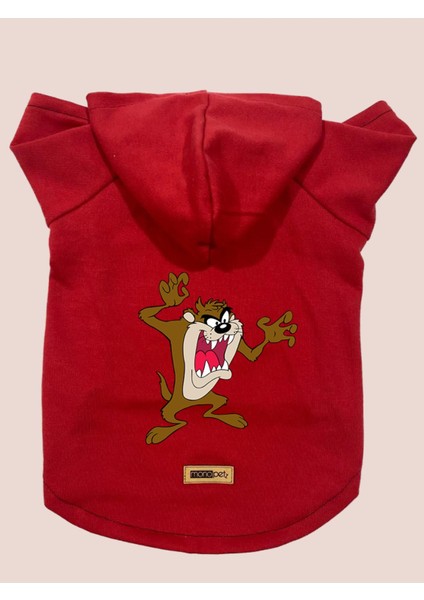 Kapişonlu Polar Sweatshirt Köpek ve Kedi Kıyafeti & Elbisesi - Kırmızı Tazmanya Canavarı - Xl Beden