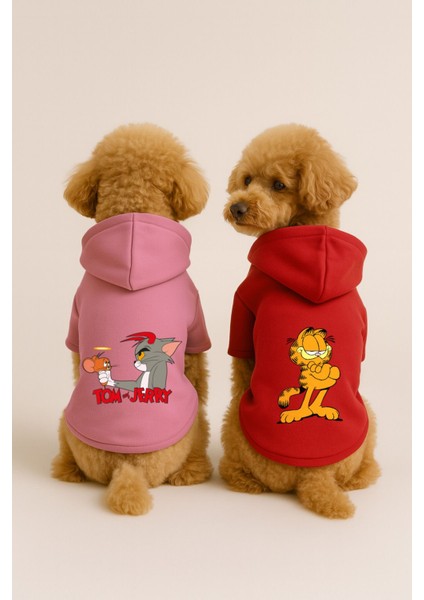 Kapişonlu Polar Sweatshirt Köpek ve Kedi Kıyafeti - Tomjerry & Garfield 2'li