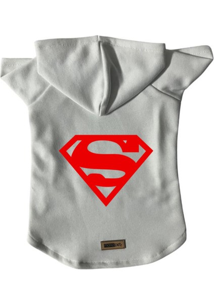 Kapişonlu Sweatshirt Köpek ve Kedi Kıyafeti & Elbisesi - Beyaz Superman