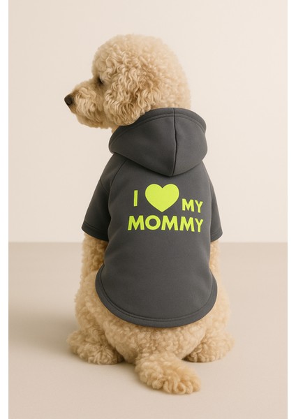 Kapüşonlu Sweatshirt Köpek ve Kedi Kıyafeti Antrasit I Love Mommy