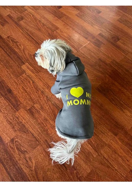 Kapüşonlu Sweatshirt Köpek ve Kedi Kıyafeti Antrasit I Love Mommy fiyatları