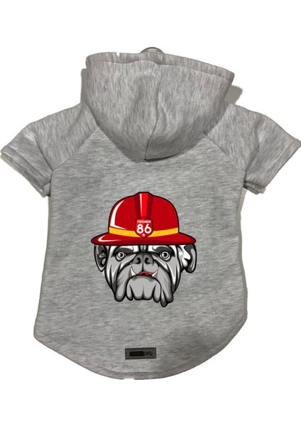 Kapişonlu Polar Sweatshirt Köpek ve Kedi Kıyafeti & Elbisesi - Gri Firemen