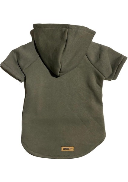 Kapişonlu Sweatshirt Köpek ve Kedi Kıyafeti - Düz Koyu Asker Yeşil