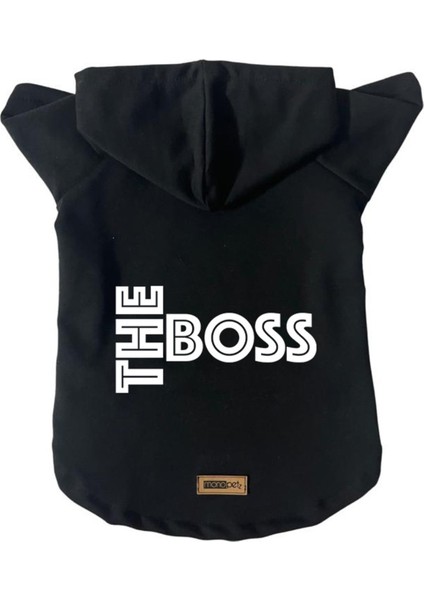 Kapişonlu Sweatshirt Köpek ve Kedi Kıyafeti & Elbisesi - Siyah The Boss