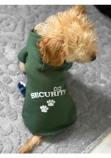 Kapüşonlu Sweatshirt Köpek ve Kedi Kıyafeti Yeşil Security