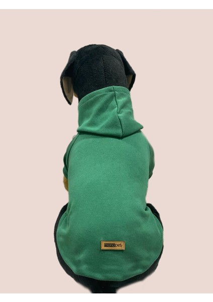 Kapişonlu Sweatshirt Köpek ve Kedi Kıyafeti - Düz Yeşil