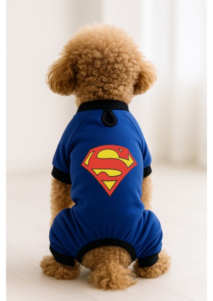 Kedi ve Köpek Kıyafeti & Elbisesi - Saks Mavi 4 Bacak Tulum Superman