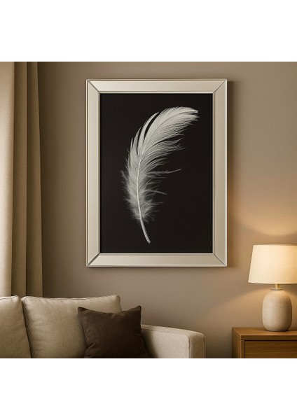 Ayna Çerçeveli Beyaz Tüy Desenli Duvar Tablosu fiyatları