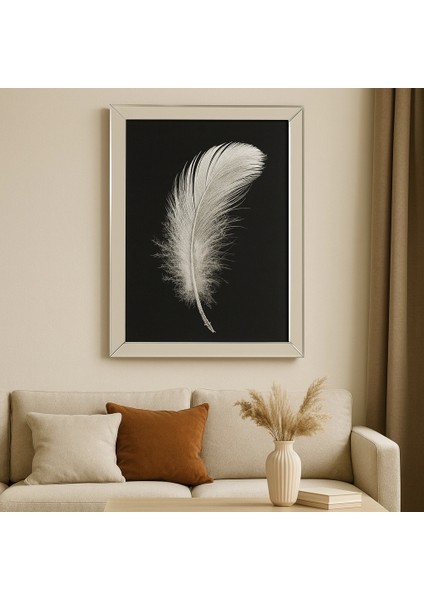 Ayna Çerçeveli Beyaz Tüy Desenli Duvar Tablosu fırsatları