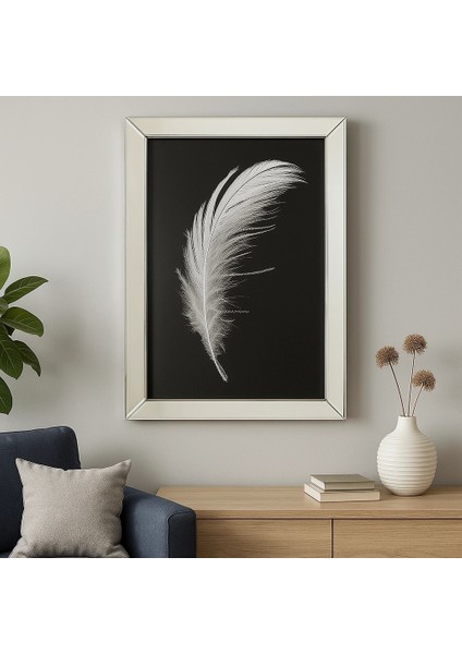 Ayna Çerçeveli Beyaz Tüy Desenli Duvar Tablosu indirimleri