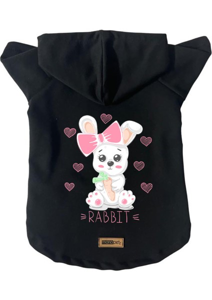 Kapişonlu Polar Sweatshirt Köpek ve Kedi Kıyafeti & Elbisesi - Siyah Rabbit
