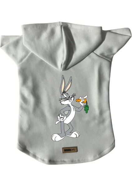 Kapişonlu Polar Sweatshirt Köpek ve Kedi Kıyafeti & Elbisesi - Beyaz Yeni Bugs Bunny
