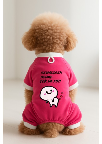 Kedi ve Köpek Kıyafeti & Elbisesi - Pembe 4 Bacak Tulum Sevmezsen Sevme