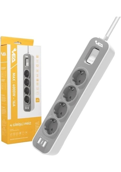 VE-NOVA104 A Class 4'lü Anahtarlı 1.5 Metre Grup Priz fırsatları