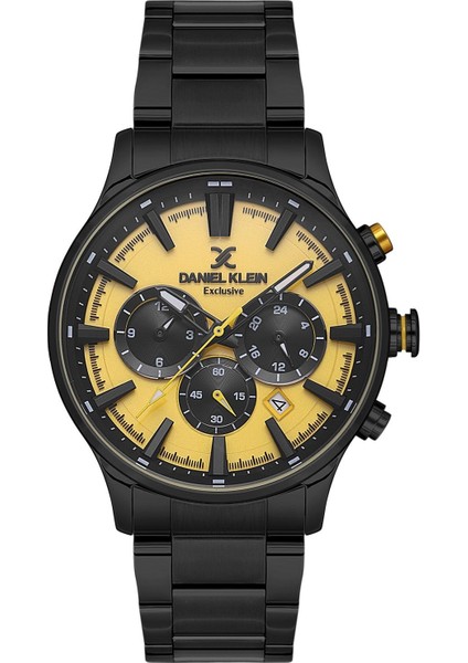 DKE.1.13643.5 Sarı Siyah Chronograph Takvimli Çelik Kordonlu Erkek Kol Saati