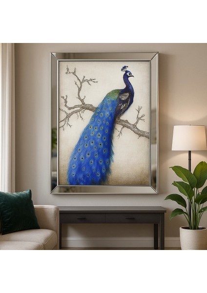 Ayna Çerçeveli Mavi Tavuskuşu Duvar Tablosu