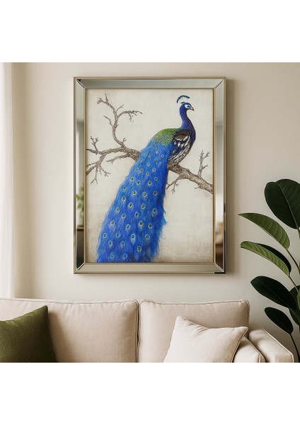 Ayna Çerçeveli Mavi Tavuskuşu Duvar Tablosu fiyatları