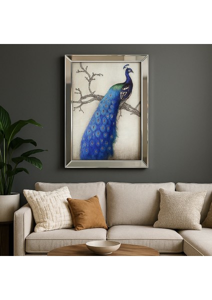Ayna Çerçeveli Mavi Tavuskuşu Duvar Tablosu fırsatları