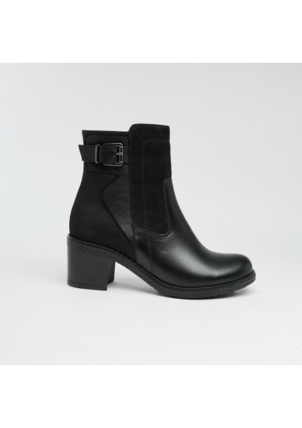 Hakiki Deri Topuklu Fermuarlı Kadın Bot