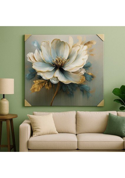 ALTIN DOKULU BÜYÜK (MAGNOLYA) SOYUT KANVAS TABLO 100×100 cm