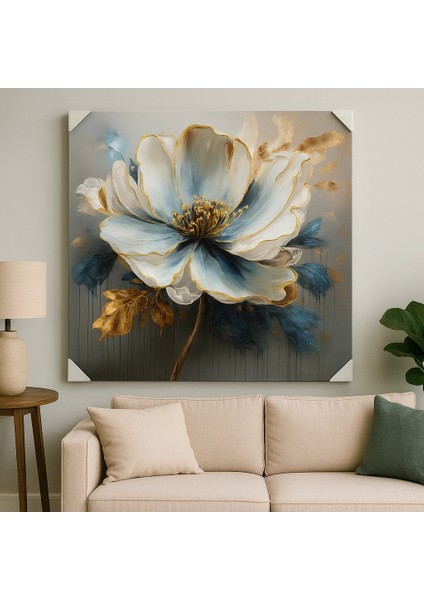 ALTIN DOKULU BÜYÜK (MAGNOLYA) SOYUT KANVAS TABLO 100×100 cm