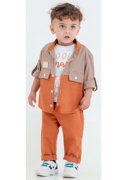 Cepli Gömlek , Pantolon , T-Shirt 3parça Erkek Bebek Takım MNK31103