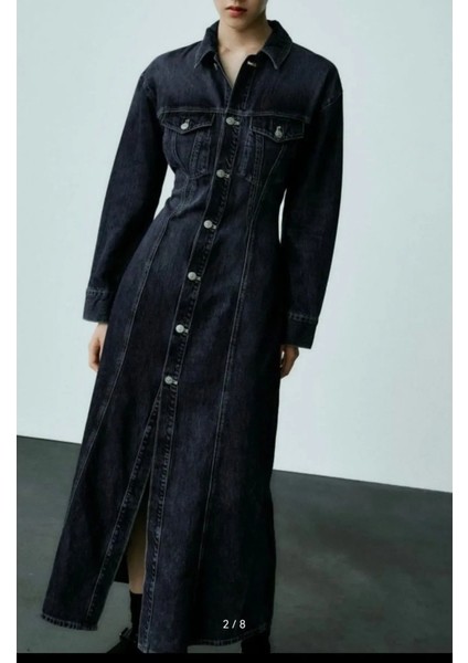 Allbucks Zara, Bele Oturan Uzun Kollu Maksi Denim Elbise ABZRA0098 fiyatları