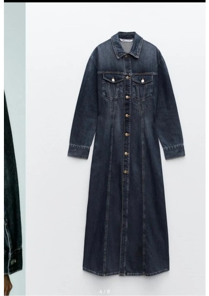 Allbucks Zara, Bele Oturan Uzun Kollu Maksi Denim Elbise ABZRA0098 modelleri