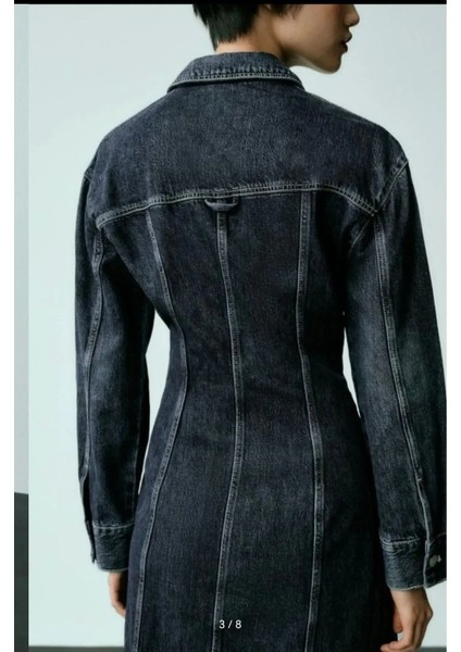 Allbucks Zara, Bele Oturan Uzun Kollu Maksi Denim Elbise ABZRA0098 fırsatları