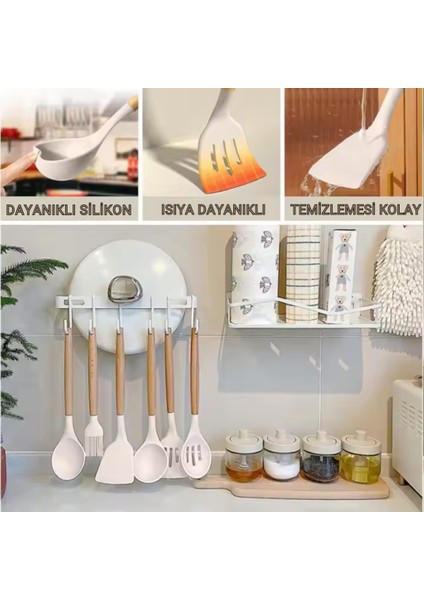 Profesyonel Tam Set 33 Parça Bpa Içermez Ahşap Saplı Slikon Mutfak Servis Seti, Servis ve Kevir Seti fiyatları