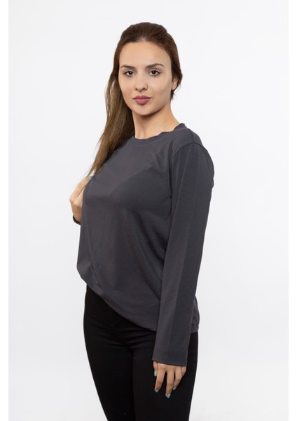 Kadın Uzun Kollu Füme Renk Tshırt modelleri