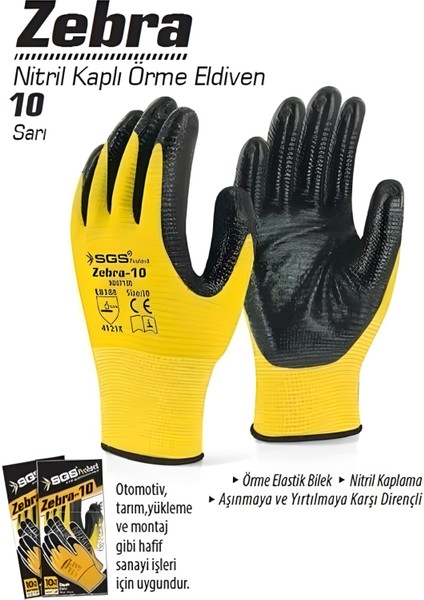 Zebra 10 Nitril Kaplı Örme Eldiven