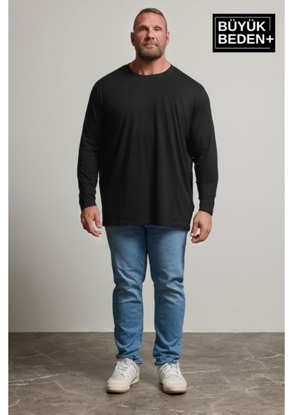 Erkek Büyük Beden Uzun Kollu 2 Iplik Bisiklet Yaka Tişört fiyatları