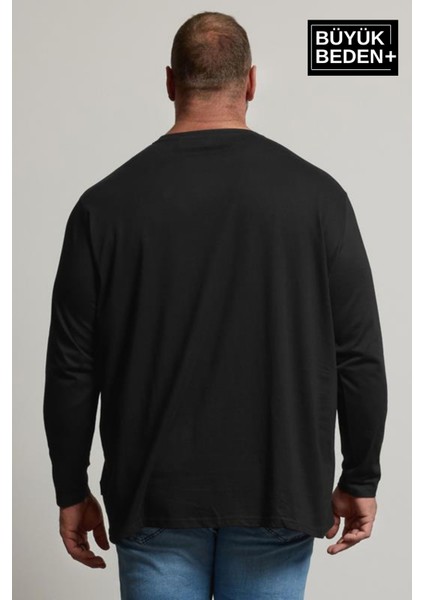 Erkek Büyük Beden Uzun Kollu 2 Iplik Bisiklet Yaka Tişört modelleri